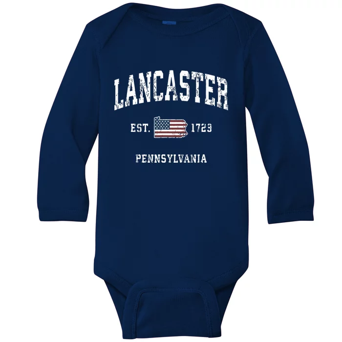 Lancaster Pennsylvania Pa Vintage American Flag Sports Desig Baby Long Sleeve Bodysuit