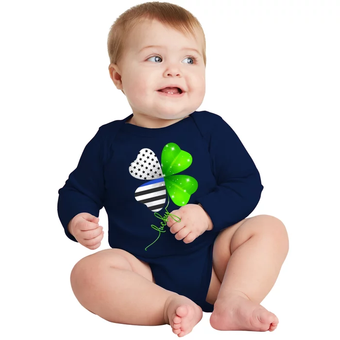 Lucky Police Patrick's Day Shamrock Flag American Gift Baby Long Sleeve Bodysuit