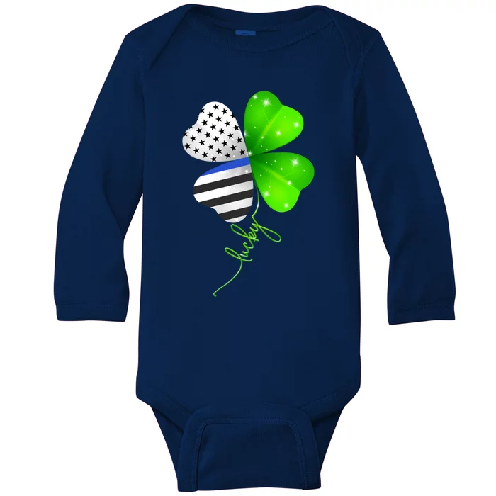 Lucky Police Patrick's Day Shamrock Flag American Gift Baby Long Sleeve Bodysuit