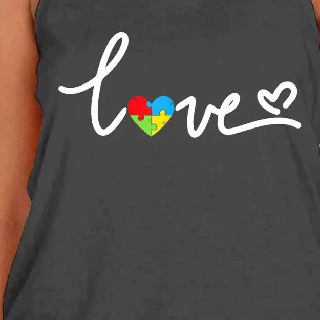 LOVE Puzzle Pieces Heart Autism Awareness Gifts Women's Knotted Racerback Tank