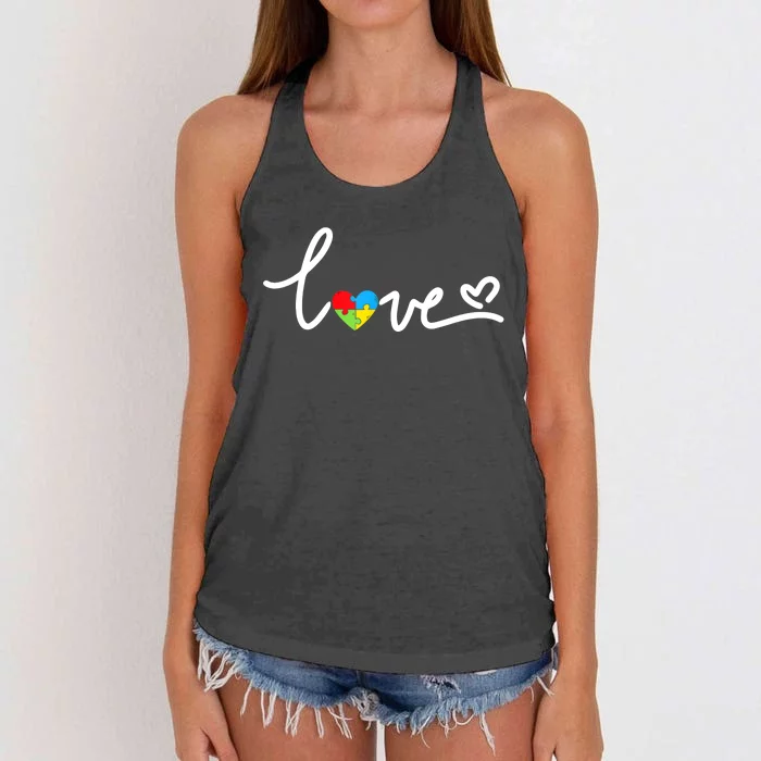 LOVE Puzzle Pieces Heart Autism Awareness Gifts Women's Knotted Racerback Tank