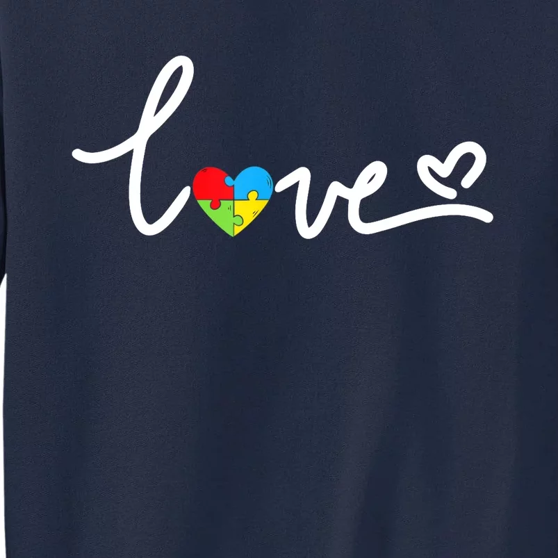 LOVE Puzzle Pieces Heart Autism Awareness Gifts Tall Sweatshirt