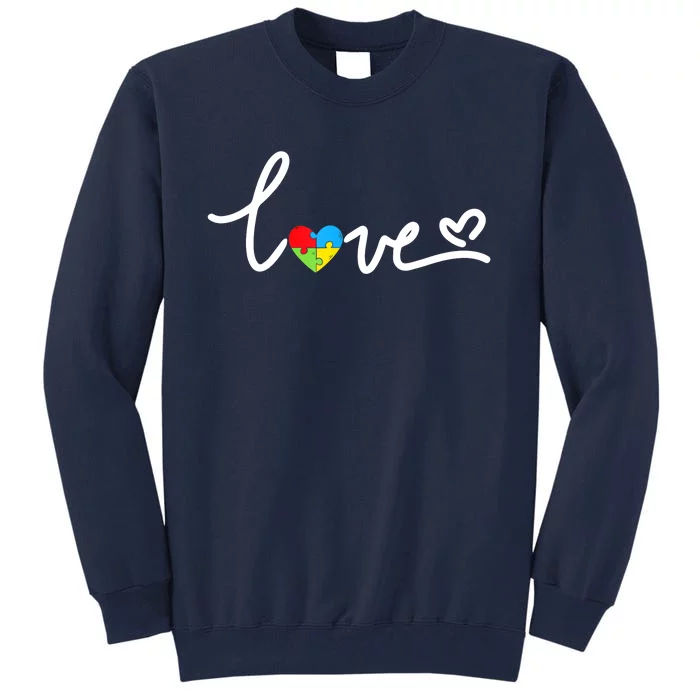 LOVE Puzzle Pieces Heart Autism Awareness Gifts Tall Sweatshirt