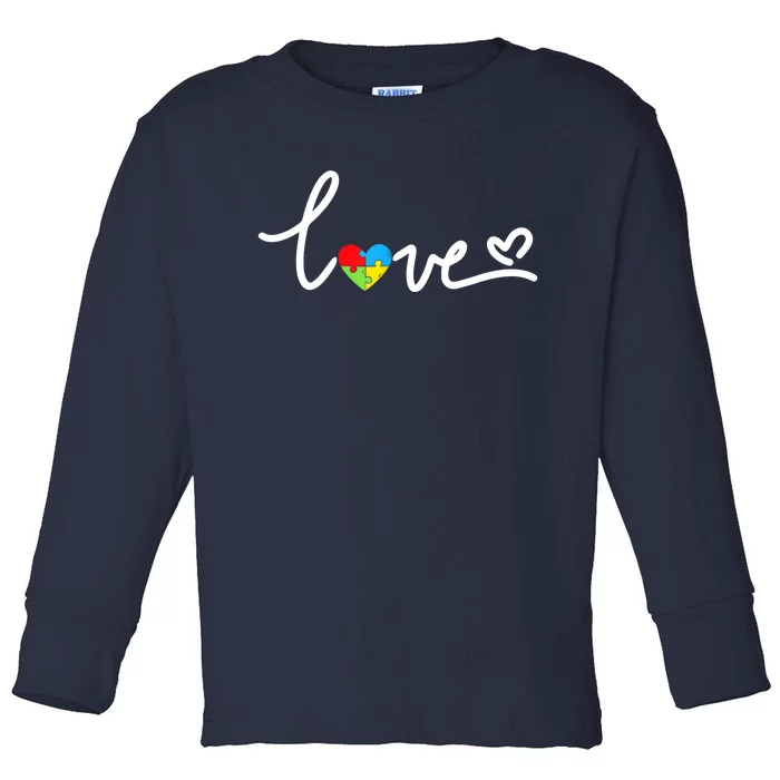 LOVE Puzzle Pieces Heart Autism Awareness Gifts Toddler Long Sleeve Shirt