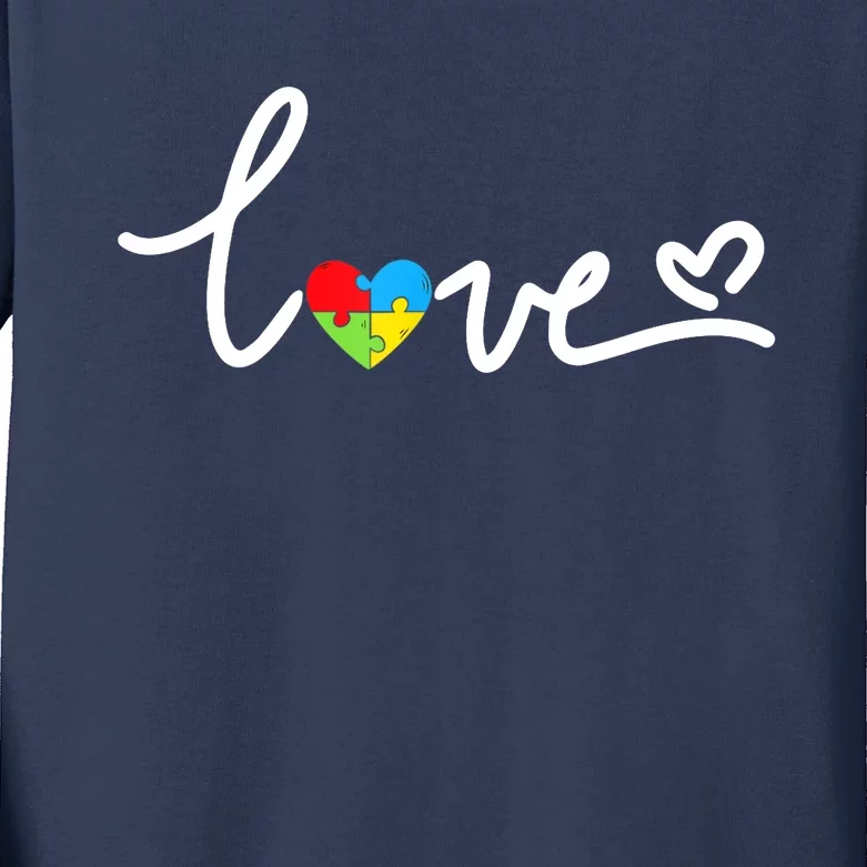 LOVE Puzzle Pieces Heart Autism Awareness Gifts Kids Long Sleeve Shirt