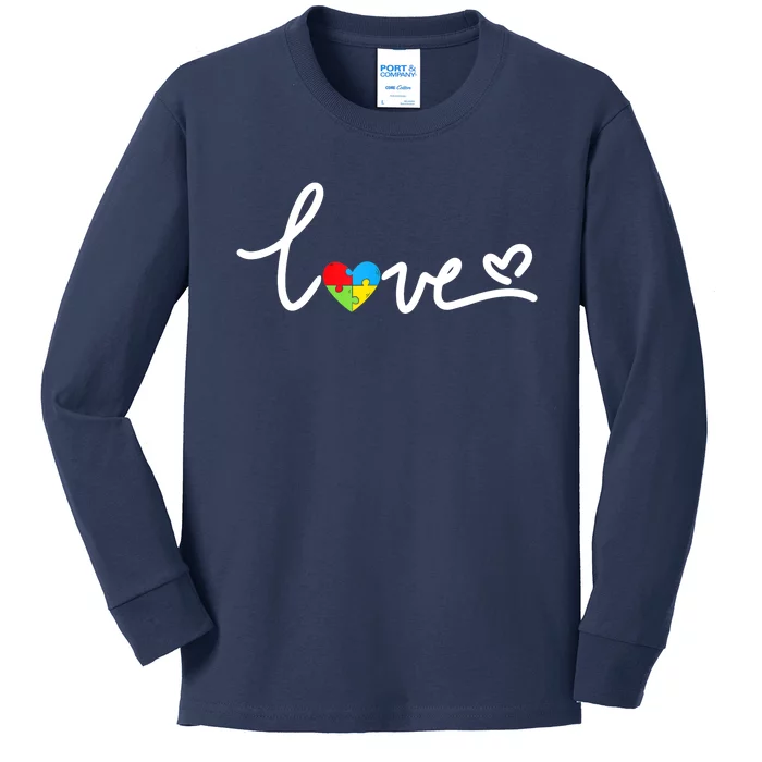 LOVE Puzzle Pieces Heart Autism Awareness Gifts Kids Long Sleeve Shirt