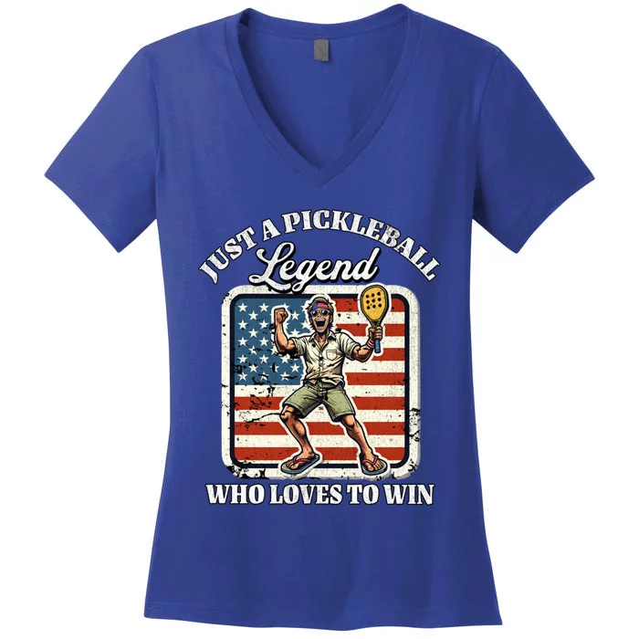 Legendary Pickleball Player Us Flag Pickleball Cute Gift Women's V-Neck T-Shirt