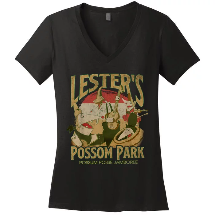 Lesters Possum Park Magic Kingdom Trip Cute Women's V-Neck T-Shirt