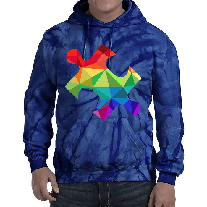 Low Poly Puzzles Autism Awareness Women Tie Dye Hoodie