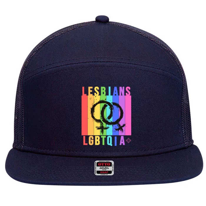 Lesbian Pride Peace Lesbians Rainbow Wives Moms Love Cute Gift 7 Panel Mesh Trucker Snapback Hat