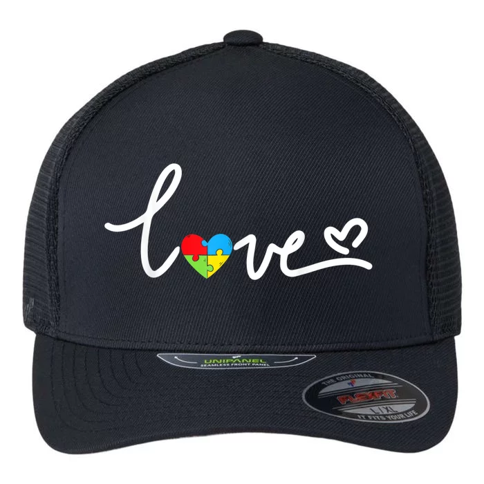 LOVE Puzzle Pieces Heart Autism Awareness Gifts Flexfit Unipanel Trucker Cap