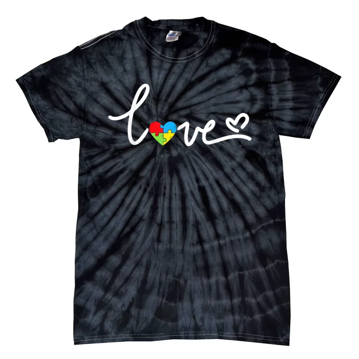 LOVE Puzzle Pieces Heart Autism Awareness Gifts Tie-Dye T-Shirt