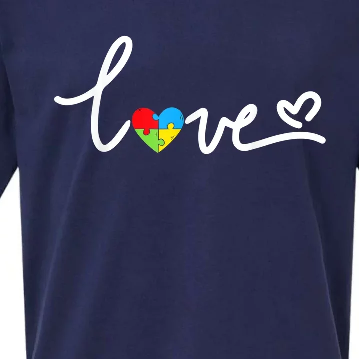 LOVE Puzzle Pieces Heart Autism Awareness Gifts Sueded Cloud Jersey T-Shirt