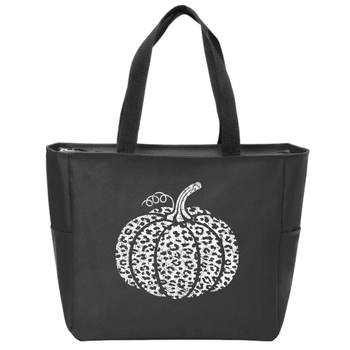 Leopard Print Pumpkin Fall Graphic Trendy Autumn Women Zip Tote Bag