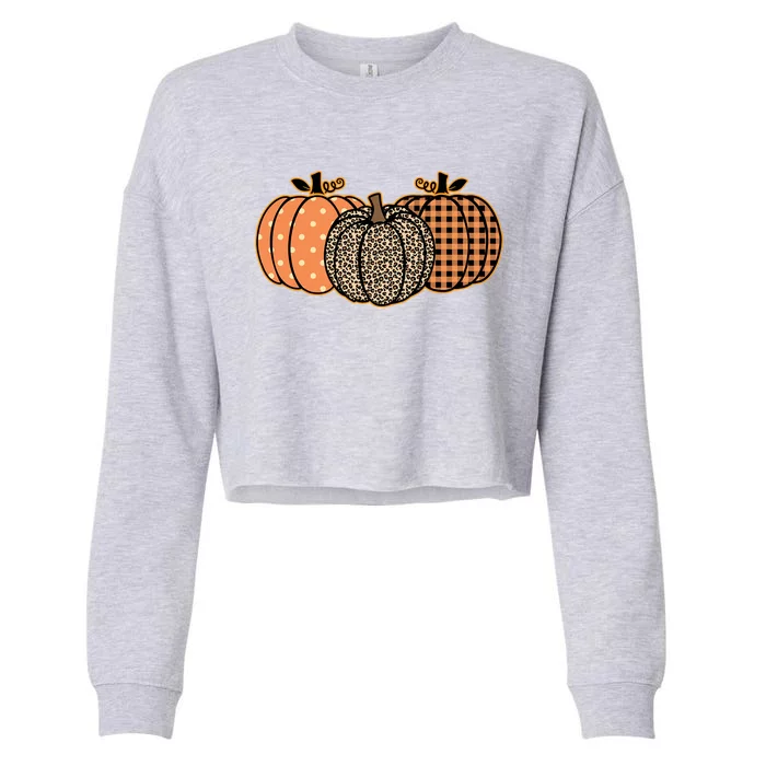 Leopard Print Pumpkin Halloween Fall Autumn Cute Gift Cropped Pullover Crew