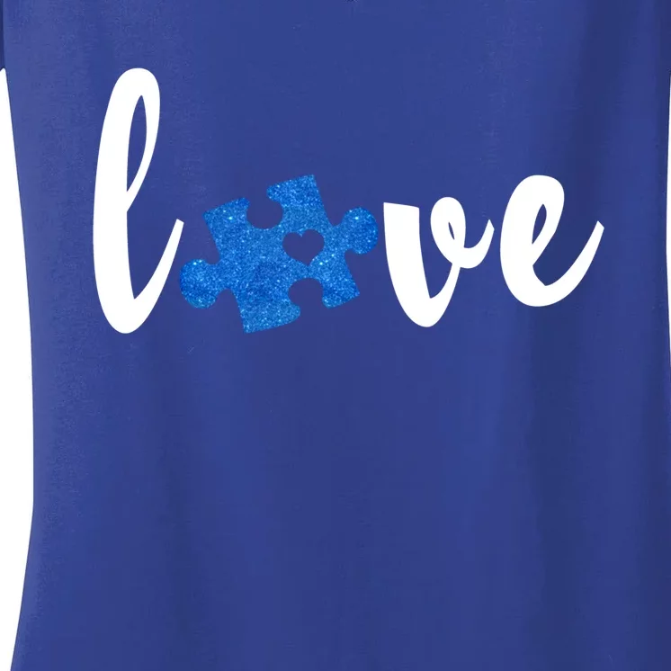 Love Puzzle Pieces Heart Autism Awareness Funny Gift Women's V-Neck T-Shirt