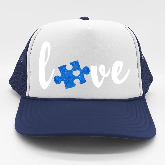 Love Puzzle Pieces Heart Autism Awareness Funny Gift Trucker Hat