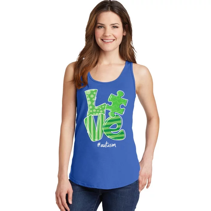 Love Puzzle Piece Autism Awareness St Patrick's Day Gift Ladies Essential Tank