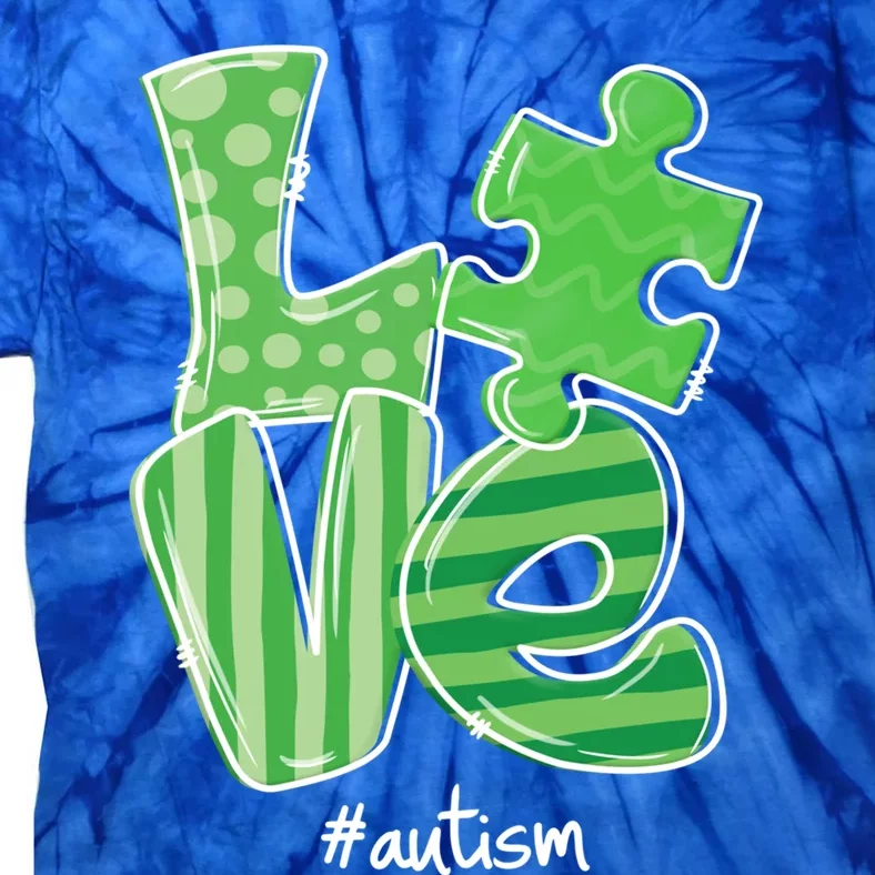 Love Puzzle Piece Autism Awareness St Patrick's Day Gift Tie-Dye T-Shirt