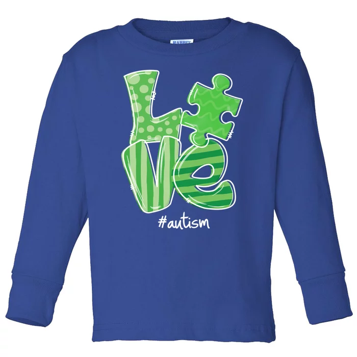 Love Puzzle Piece Autism Awareness St Patrick's Day Gift Toddler Long Sleeve Shirt