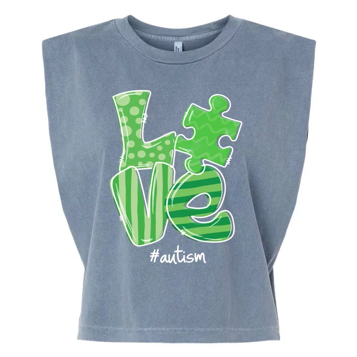 Love Puzzle Piece Autism Awareness St Patrick's Day Gift Garment-Dyed Women's Muscle Tee