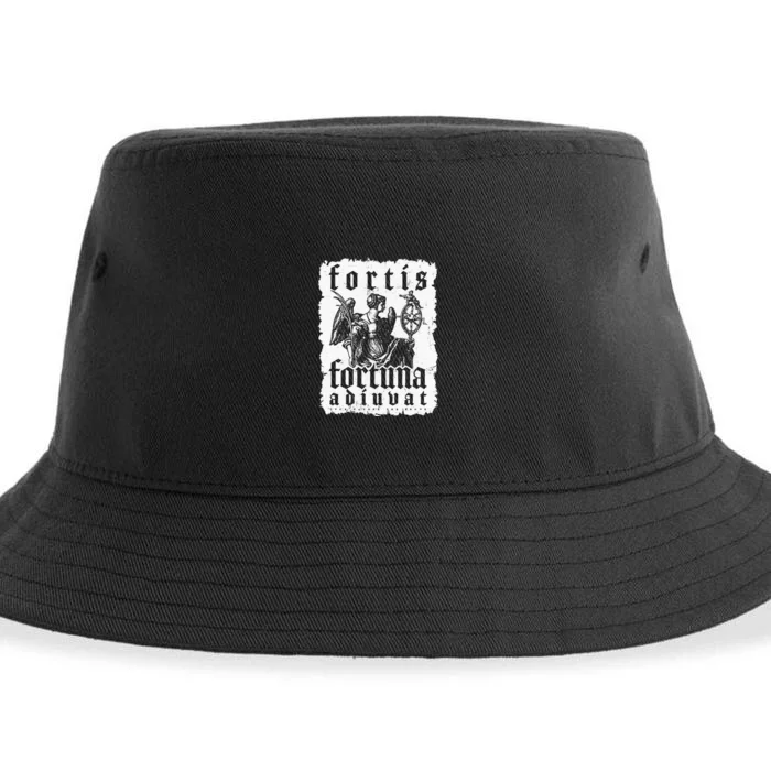 Latin Philosophy Quote Luck Bravery Fortis Fortuna Adiuvat Sustainable Bucket Hat