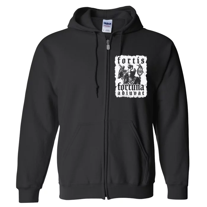 Latin Philosophy Quote Luck Bravery Fortis Fortuna Adiuvat Full Zip Hoodie