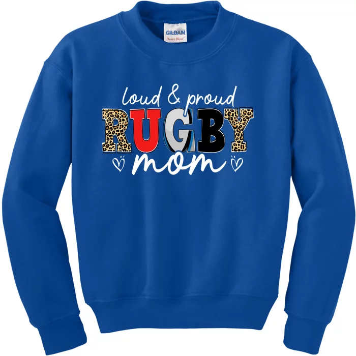 Loud Proud Rugby Mom Leopard Mama Mommy Mothers Day Gift Kids Sweatshirt