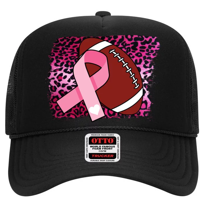 Leopard Pink Ribbon Breast Cancer Football High Crown Mesh Trucker Hat