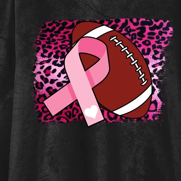 Leopard Pink Ribbon Breast Cancer Football Hooded Wearable Blanket