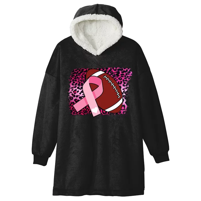 Leopard Pink Ribbon Breast Cancer Football Hooded Wearable Blanket