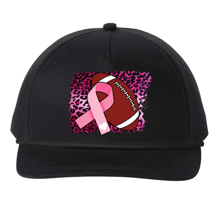 Leopard Pink Ribbon Breast Cancer Football Snapback Five-Panel Rope Hat