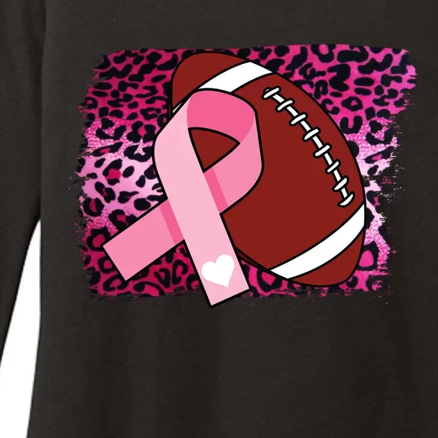 Leopard Pink Ribbon Breast Cancer Football Womens CVC Long Sleeve Shirt