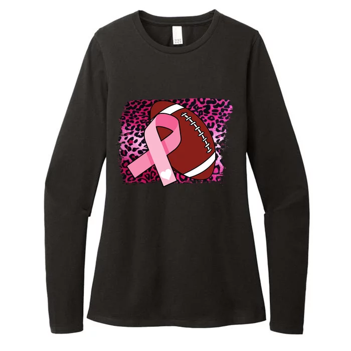 Leopard Pink Ribbon Breast Cancer Football Womens CVC Long Sleeve Shirt