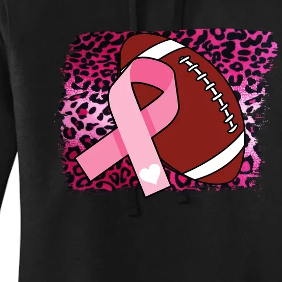 Leopard Pink Ribbon Breast Cancer Football Women's Pullover Hoodie