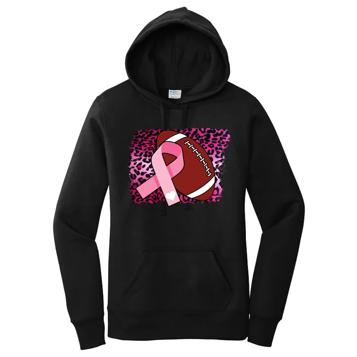 Leopard Pink Ribbon Breast Cancer Football Women's Pullover Hoodie