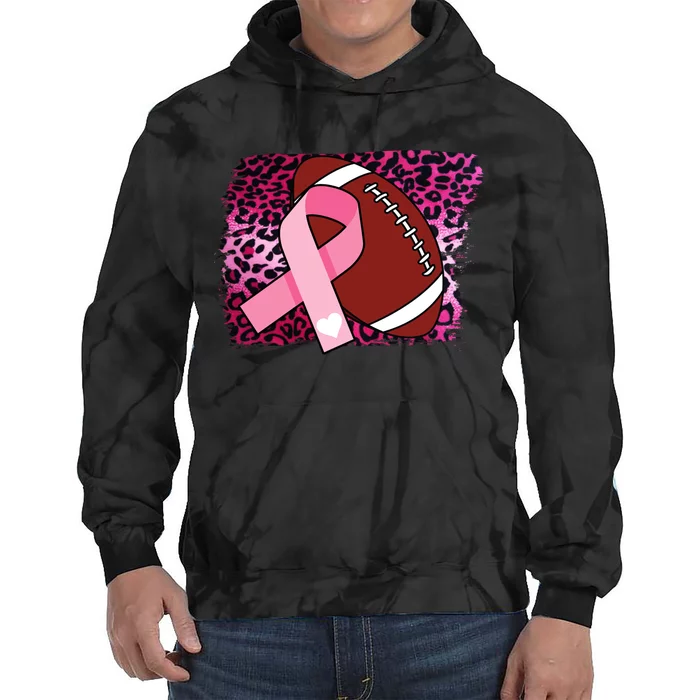 Leopard Pink Ribbon Breast Cancer Football Tie Dye Hoodie