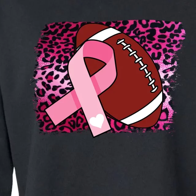 Leopard Pink Ribbon Breast Cancer Football Cropped Pullover Crew