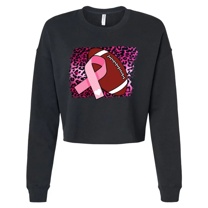 Leopard Pink Ribbon Breast Cancer Football Cropped Pullover Crew