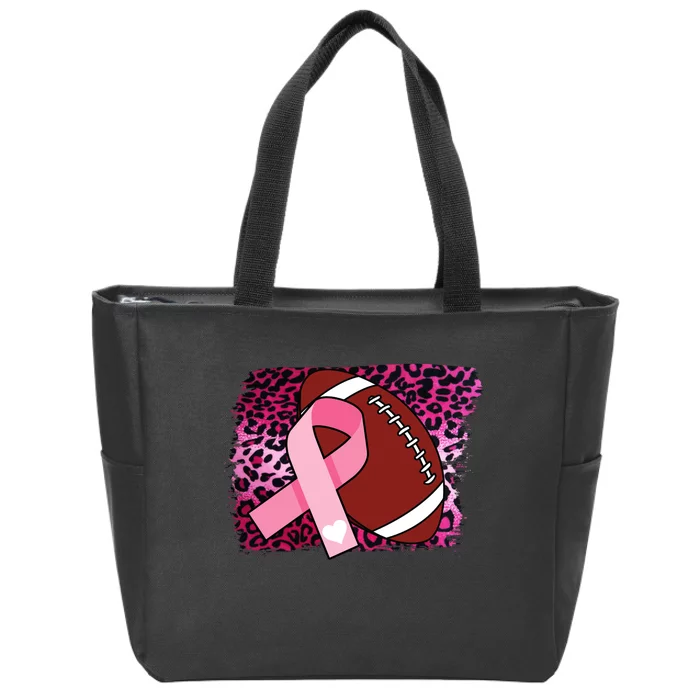 Leopard Pink Ribbon Breast Cancer Football Zip Tote Bag