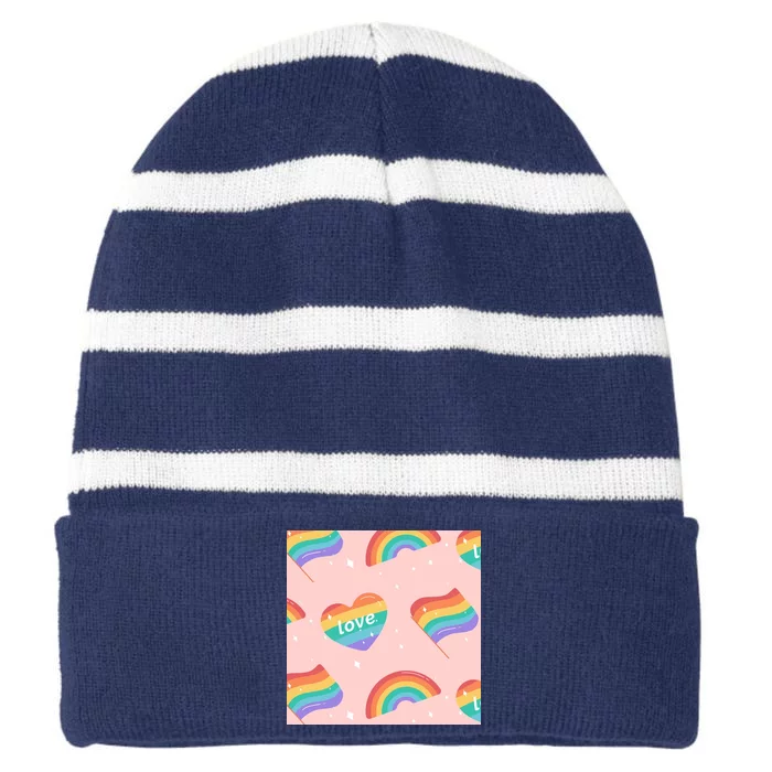 Love Pride Rainbow Flag Striped Beanie with Solid Band