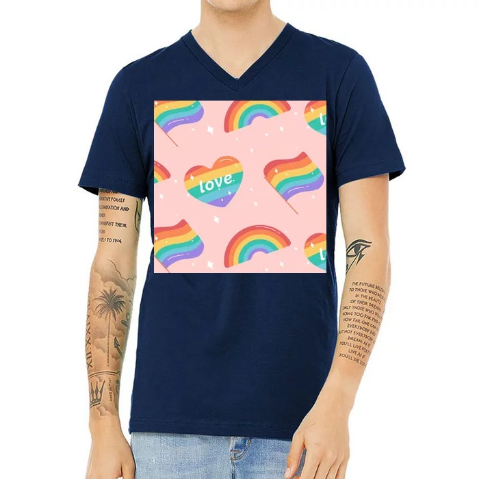 Love Pride Rainbow Flag V-Neck T-Shirt