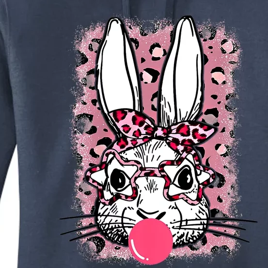 Leopard Print Rabbit Bunny Blowing Bubble Gum Easter Day Gift Women's Pullover Hoodie