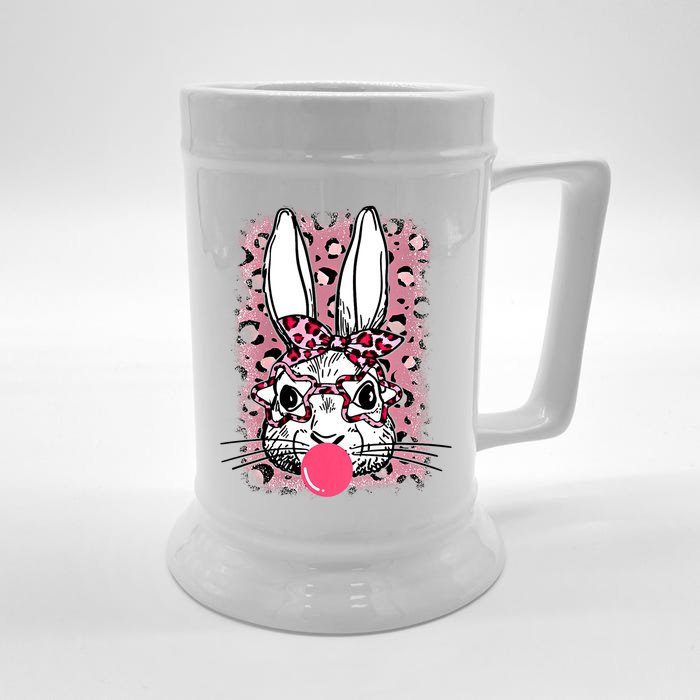 Leopard Print Rabbit Bunny Blowing Bubble Gum Easter Day Gift Front & Back Beer Stein