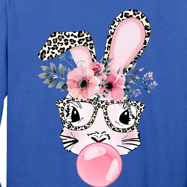 Leopard Print Rabbit Bunny Blowing Bubble Gum Easter Day Gift Long Sleeve Shirt