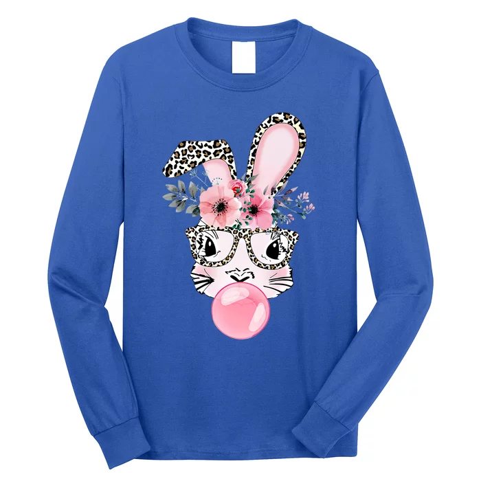 Leopard Print Rabbit Bunny Blowing Bubble Gum Easter Day Gift Long Sleeve Shirt