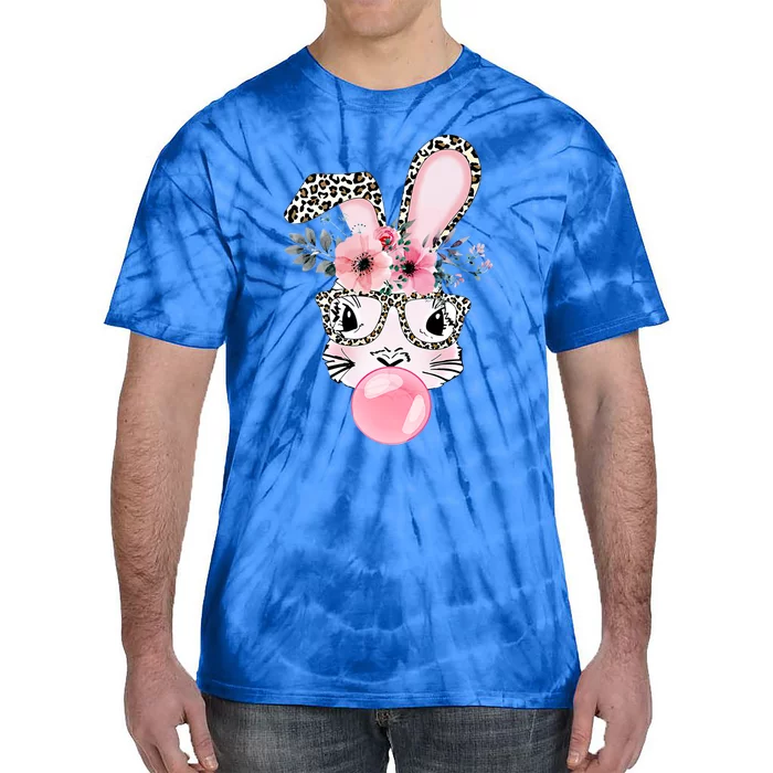 Leopard Print Rabbit Bunny Blowing Bubble Gum Easter Day Gift Tie-Dye T-Shirt