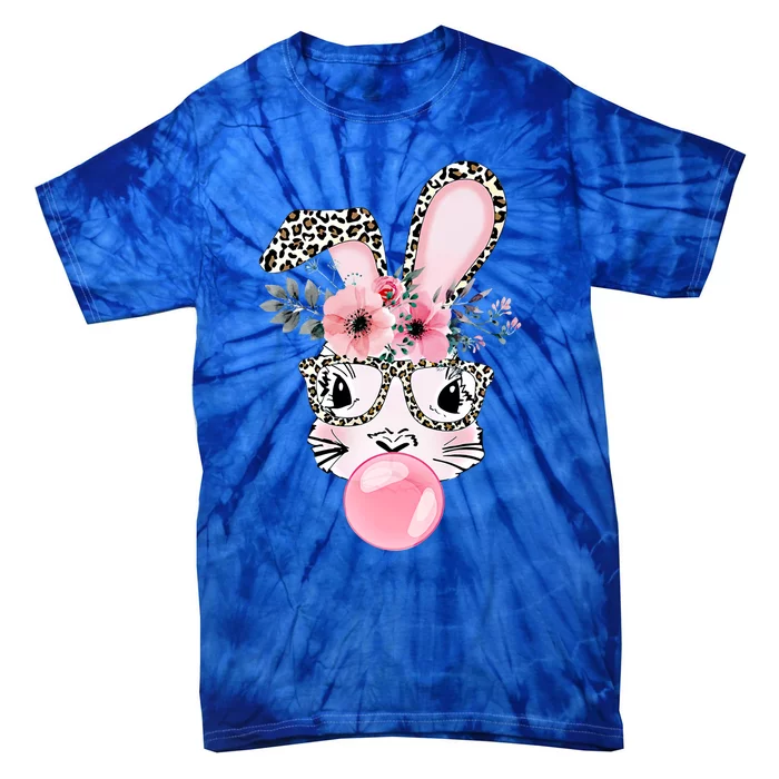 Leopard Print Rabbit Bunny Blowing Bubble Gum Easter Day Gift Tie-Dye T-Shirt