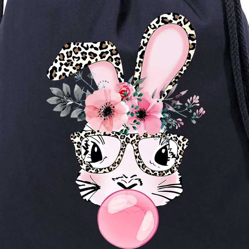 Leopard Print Rabbit Bunny Blowing Bubble Gum Easter Day Gift Drawstring Bag