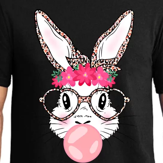 Leopard Print Rabbit Bunny Blowing Bubble Gum Easter Day Tee Cool Gift Pajama Set